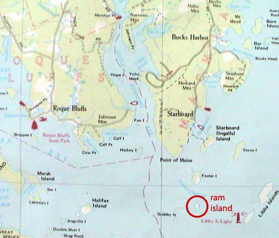 map of coast near ram island